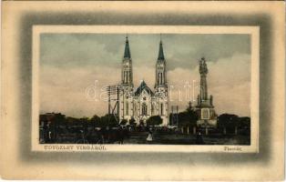 1916 Vinga, Piac tér, templom, Szentháromság szobor, vásár. W.L. Bp. 5430. / market, church, Trinity statue (EK)