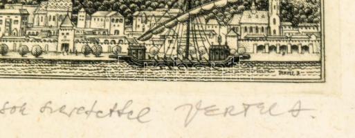 Vertel József (1922-1993): Visegrád Mátyás király korában. Rézkarc, papír, jelzett, autográf ajándék...