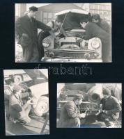 cca 1950-1960 Autószerelési, lakatolási munkák, 3 db fotó, 6,5×9,5 és 14,5×8,5 cm közötti méretekben