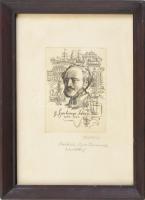 Vertel József (1922-1993): Gróf Széchenyi István 1791-1860. Rézkarc, papír, jelzett, autográf ajándékozási sorokkal, 9,5x7 cm. Üvegezett fa keretben (keret: 22,5x16,5 cm).