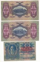 1913. 20K II. kiadás + 1915. 10K, mindkettő piros "Deutschösterreich" felülbélyegzéssel + ...