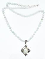 Ezüst (Ag) kapcsos aventurin gyöngy nyaklánc, markazit és aventurin berakásos, kámeás ezüst medállal...