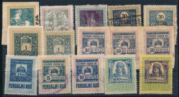 1913-1923 15 db magyar illetékbélyeg és forgalmi adó bélyeg