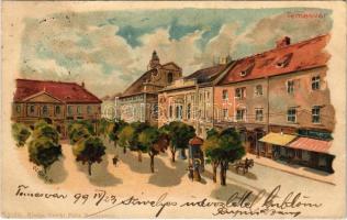 1899 (Vorläufer) Temesvár, Timisoara; Fő tér / main square. Kosmos S. VII. litho s: Geiger R. (EK)