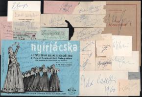 cca 1960-1970 Vegyes színész, énekes, sportoló aláírás gyűjtemény kb 20 db nagyrészt cédulákon