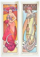 1980 4 db reprint Alfons Mucha plakát, ofszet, papír, csehszlovák kiadás, eredetileg 1902-ben jelent meg. 62x21 és 62x39 cm