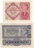 Ausztria 1922. 2K + 10K T:I-,III Austria 1922. 2 Kronen + 10 Kronen C:AU,F