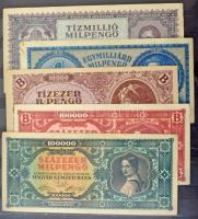 130db-os magyar és külföldi bankjegytétel, közte Pengő és Forint bankjegyek, illetve 1848. 5Ft + 190...