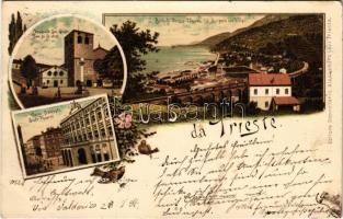 1898 (Vorläufer) Trieste, Teatro Comunale, Cattedrale San Giusto, S. Bortolo / theatre, cathedral, St. Barcola. Alessandro Levi Art Nouveau, floral, litho (fl)