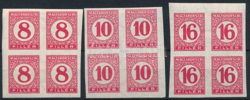 1929 Pengő-filléres portó II. 3 értékes vágott sor vékony papíron négyestömbökben (60.000)