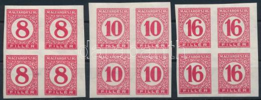 1929 Pengő-filléres portó II. 3 értékes vágott sor vékony papíron négyestömbökben (60.000)