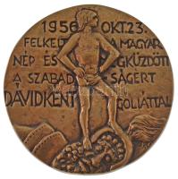 Váró Márton (1943-) DN 1956. Okt. 23. Felkelt a magyar nép és megküzdött a szabadságért Dávidként Góliáttal egyoldalas, öntött bronz plakett (~104-105mm) T:XF