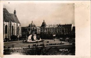 Kolozsvár, Cluj; Fő tér, Váltó Bank rt., Lepage Lajos üzlete / main square, exchange bank, shops. photo (fl)