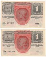 1916. 1K zöld "DEUTSCHÖSTERREICH" felülbélyegzéssel (2x) sorszámkövetők T:I- Hungary 1916....