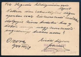 Hamar Lajos cukor-, fűszer- stb. nagykereskedő Ozora fejléces levelezőlap