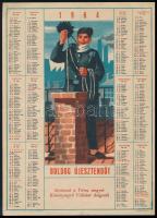 1964 Boldog új esztendőt kívánnak a Kéményseprő Vállalat dolgozói, Globus Nyomda, falinaptár, hajtott, 29×20,5 cm