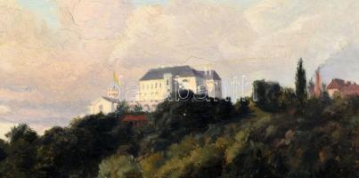 Elz. de Sabran jelzéssel: Vár látképe (Franciaország v. Ausztria?), 1891. Olaj, fatábla. Hátoldalán ...