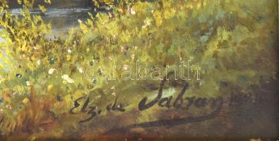 Elz. de Sabran jelzéssel: Vár látképe (Franciaország v. Ausztria?), 1891. Olaj, fatábla. Hátoldalán ...