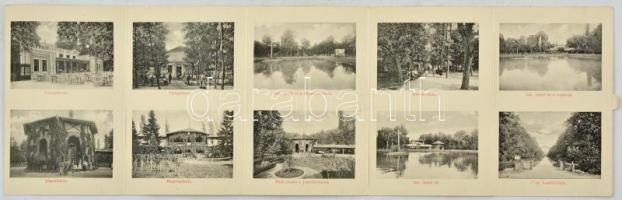 1910 Buziásfürdő, Baile Buzias; 6-részes kihajtható leporellólap / 6-tiled folding leporellocard, spa