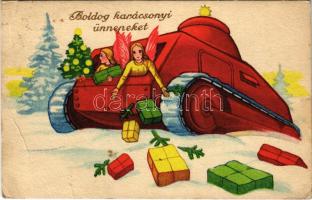 1940 Boldog karácsonyi ünnepeket, tank, katonai üdvözlet / Christmass greeting, military (EB)