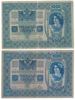 1902. 1000K felülbélyezéssel + Ausztria 1919. (1902) 1000K mindkét oldal német, piros "DEUTSCHÖ...