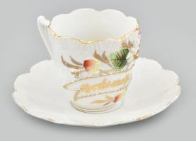 Bad Ischl plasztikus porcelán csésze kézzel festett, kis kopással