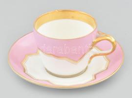 Jelzés nélküli pink-arany porcelán csésze kézzel festett, jelzett, kis kopással