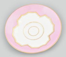 Jelzés nélküli pink-arany porcelán csésze kézzel festett, jelzett, kis kopással