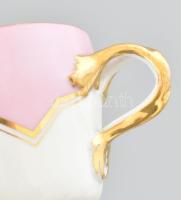 Jelzés nélküli pink-arany porcelán csésze kézzel festett, jelzett, kis kopással