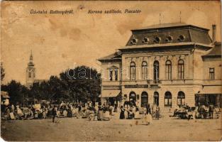 1907 Battonya, Korona szálloda, Piac tér, vásár, Hirschler Ármin és Geller Ferenc üzlete (Rb)