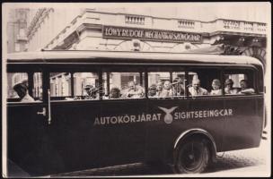 1933 IBUSZ városnéző busz fényképe Budapesten, fotó Magyar Erzsi fényképész műterméből, 9×13 cm