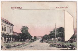 Zsombolya, Hatzfeld, Jimbolia; Deák Ferenc utca. leporellólap (üres belül) / street view. Leporellocard (empty inside) (b)