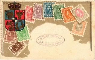 Román bélyegek és címer / Romanian stamps and coat of arms. Carte philatelique Ottmar Zieher No. 32. Art Nouveau, litho (EK)