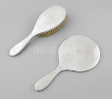 Ezüst (Ag) pipere tükör és kefe. Monogramos, jelzett 26 cm