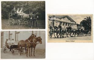 8 db régi képeslap: lovas hintó és kocsik és trojka / 8 pre-1945 postcards: horse chariots and carts and troika