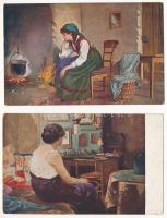 9 db RÉGI művész képeslap / 9 pre-1945 art motive postcards