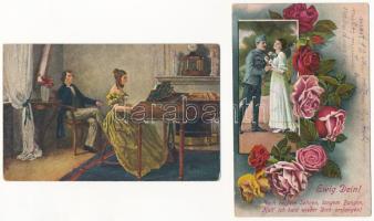 9 db RÉGI művész képeslap / 9 pre-1945 art motive postcards