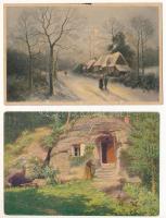 12 db RÉGI művész képeslap vegyes minőségben / 12 pre-1945 art motive postcards in mixed quality