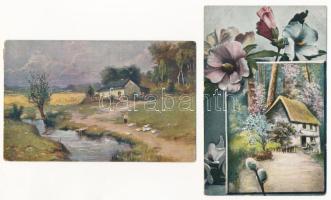 12 db RÉGI művész képeslap vegyes minőségben / 12 pre-1945 art motive postcards in mixed quality