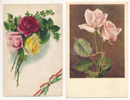 RÓZSA - 18 db régi virágos képeslap / ROSES - 18 pre-1945 motive postcards