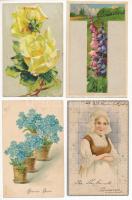 12 db régi dombornyomott üdvözlő virágos képeslap / 12 pre-1945 embossed floral greeting postcards