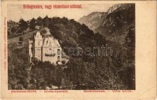 Herkulesfürdő, Baile Herculane; Lívia nyaraló. Divald fénynyomatú műintézetéből. Heliogravure, vagy rézmetszet-utánzat / villa, spa (r)