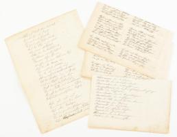 cca 1860 9 db régi kézzel írt német vers, étlap stb érdekes kézirat