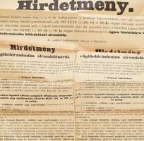 1915 Statárium bevezetéséről rendelkező hirdetmény Tisza István nevében nagy méretű plakát 70x60 cm