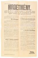 1916 Nagykőrös hirdetmény a gabonafeleslegek rekvirálásáról 60x50 cm