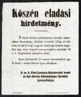 1863 Szolnok kőszén eladási hirdetmény 22x26 cm