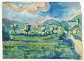 Klie Zoltán (1897-1992): Pécs, Ürögi rét 1921. Akvarell, papír, jelzett, üvegezett fa keretben, 20,5x28,5 cm / watercolour on paper, signed, framed