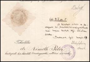 1916 Törvényszéki bíróvá történő kinevezés okmánya Balogh Jenő igazságügyminiszter saját kezű aláírá...