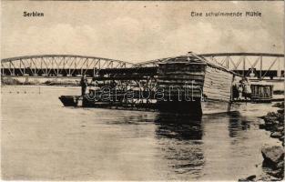 Serbien, Eine schwimmende Mühle / hajómalom / floating ship mill (boat mill) Photogr. u. Verlag Unteroffz. Bienert, Maschinen-Amt Cuprija (EK)