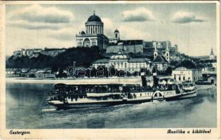 1938 Esztergom, Bazilika a kikötővel, Deák Ferencz gőzüzemű kerekes személyhajó (EK)